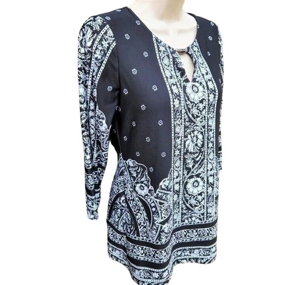 Melissa Paige Blouse Women's Size S Black White Floral Damask Print Career Top - Picture 4 of 9